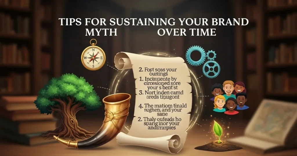 Balanced scale with evolving brand myth visuals powered by Leyline Pro AI